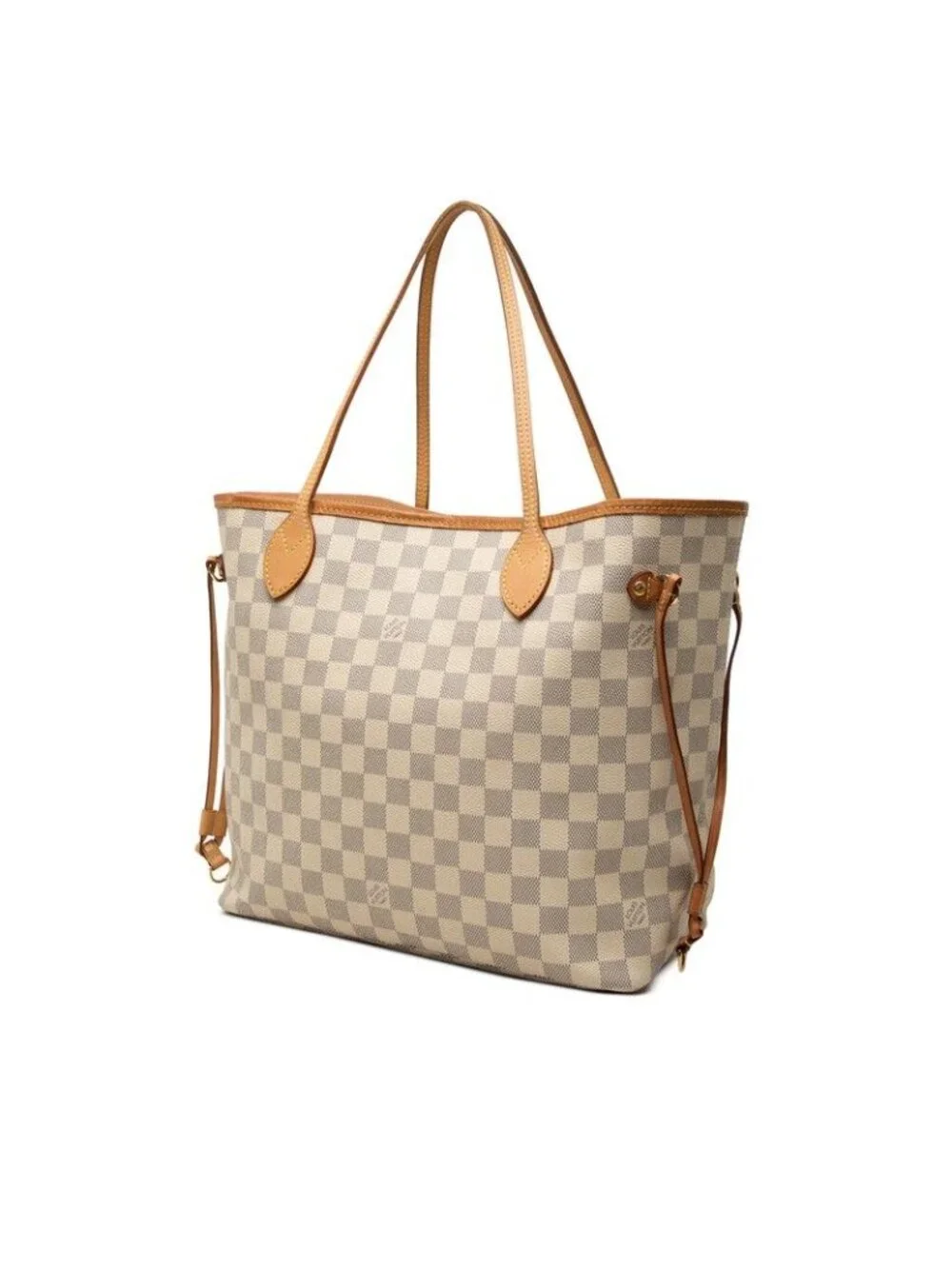 Louis Vuitton Damier Azur Neverfull MM Tote Shoulder Bag Ivory Leather